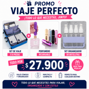 SET VIAJERO COMPLETO NECESER X 6 + MINI PERFUMERO + SET ORGANIZADOR