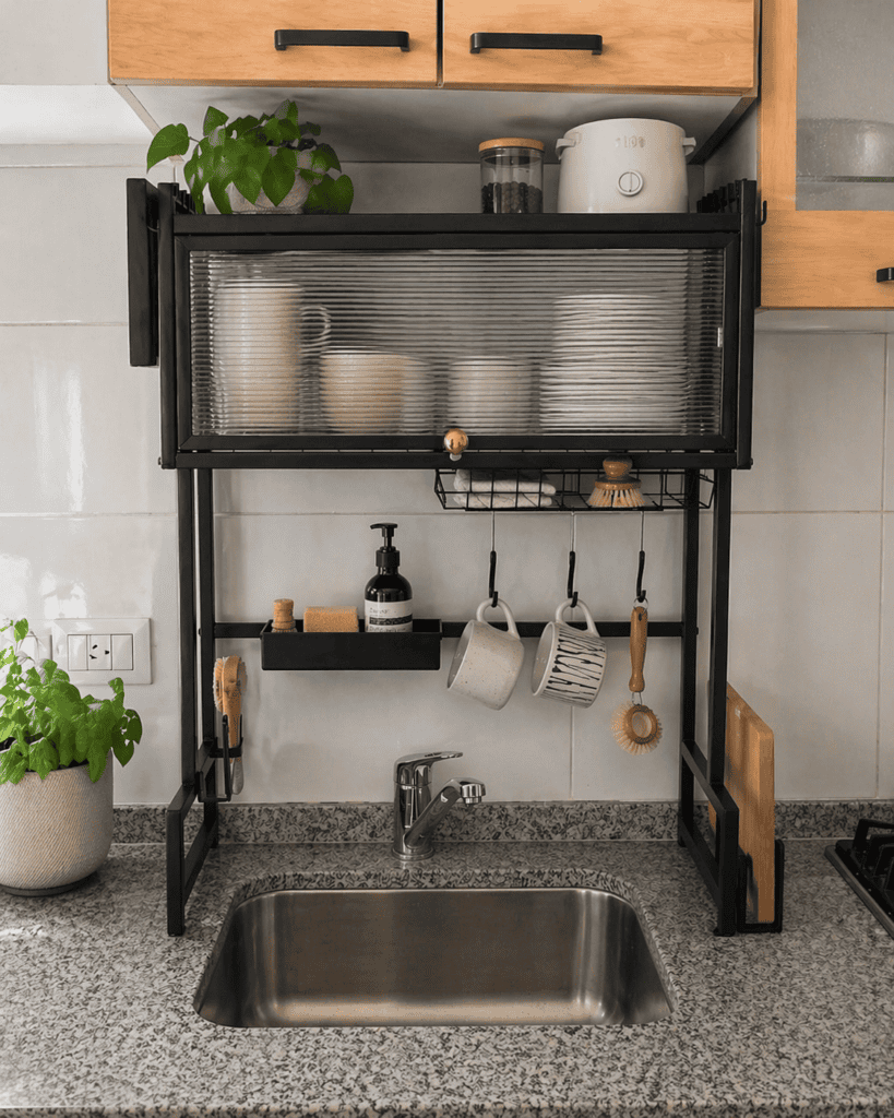 Organizador escurridor de platos con puerta
