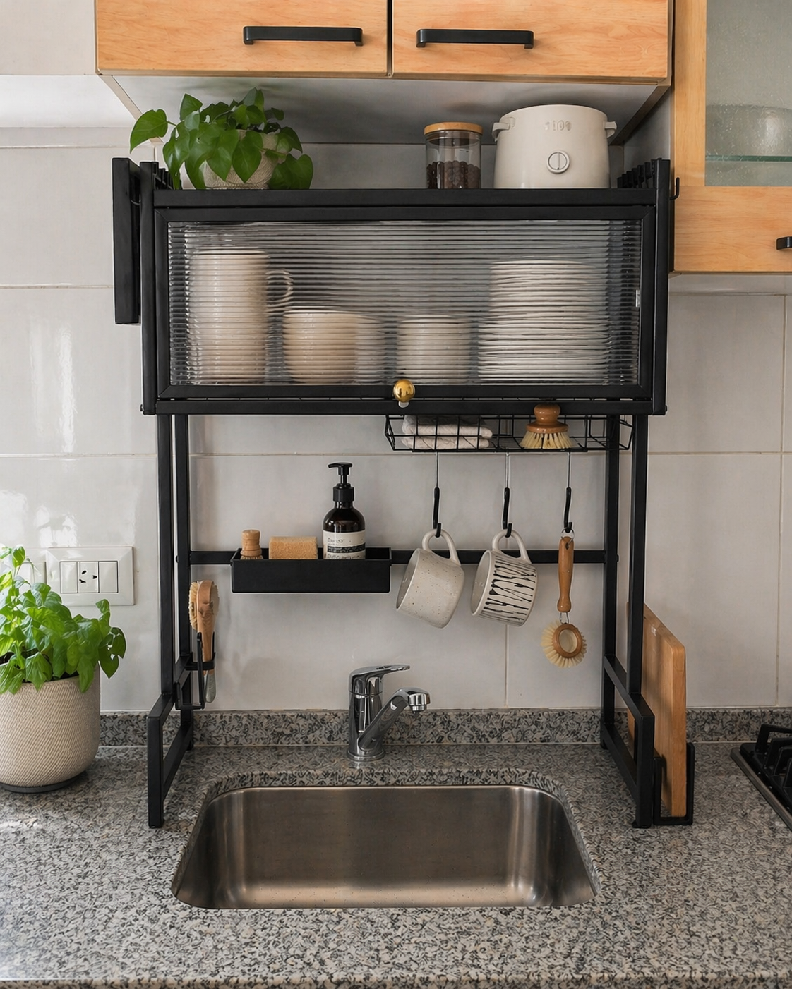 ORGANIZADOR ESCURRIDOR SOBRE MESADA PARA COCINA 85X79X30 CM CON PUERTA