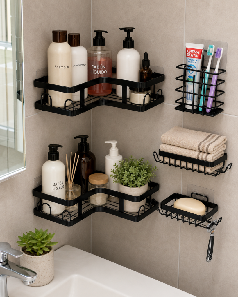 ORGANIZADOR ESQUINERO AUTOADHESIVO PARA BAÑO 5 PIEZAS
